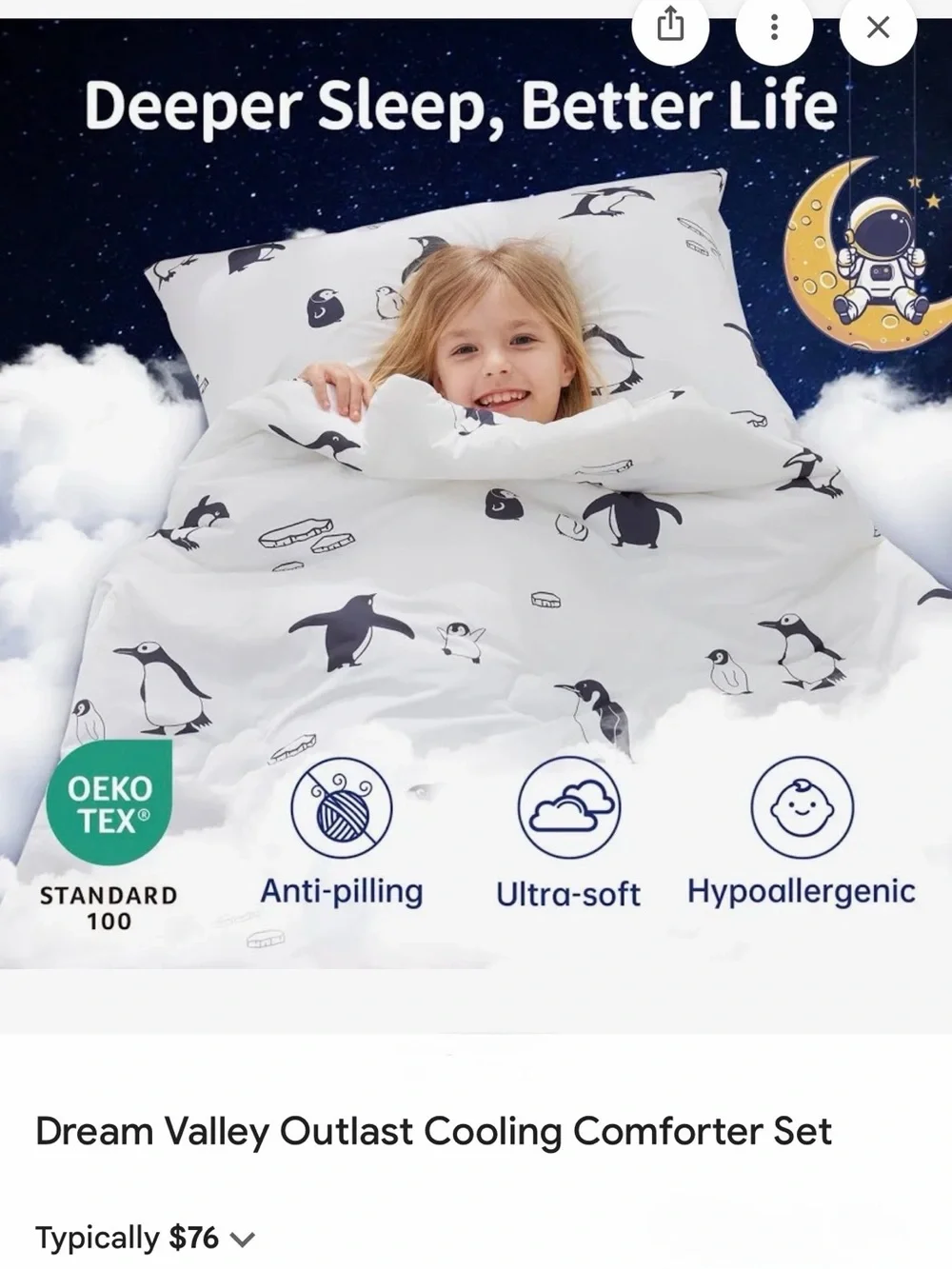 Dream Valley x Outlast Kids Cooling Comforter - Antarctic Penguin - Sealed